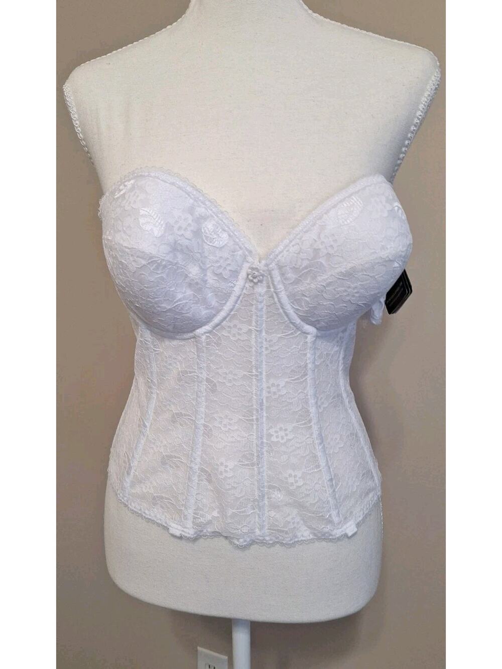 Dominique Lace Longline Corset Bustier Strapless Bra Full Figure Support 36C